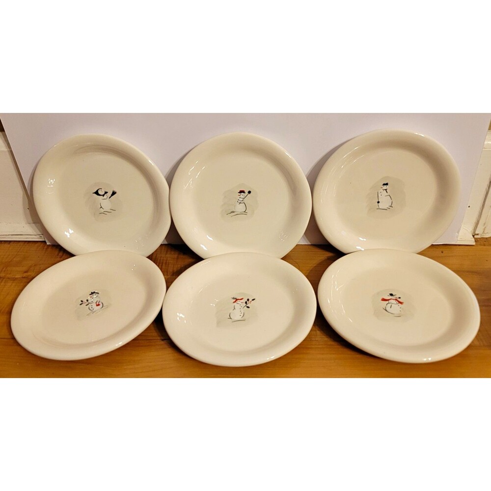 Williams-Sonoma Snowman White 6" Ceramic Dessert/Salad Plates Set of 6